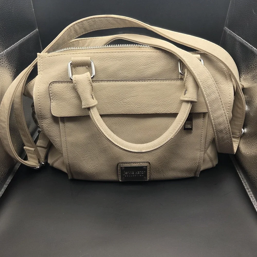 Jenna Kator Collection Vegan Leather Cream Crossbody Satchel